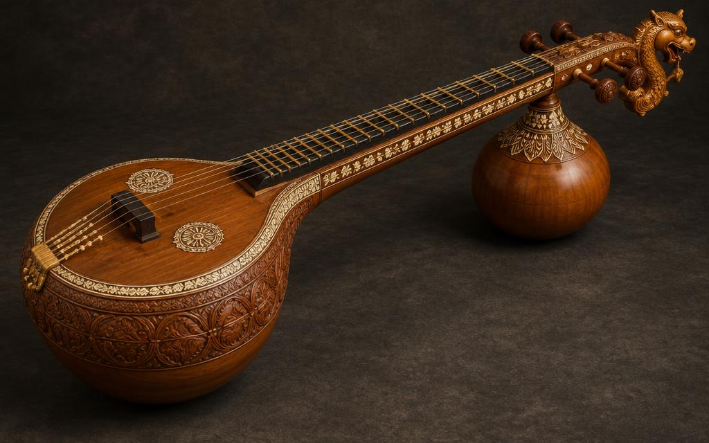 Carved Saraswati veena