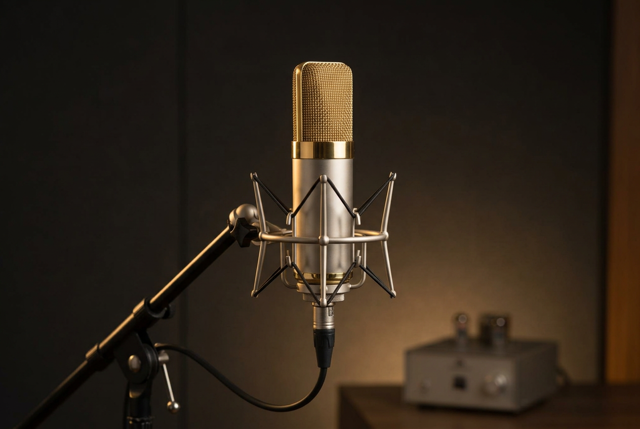 Premium tube condenser microphone in a suspension mount